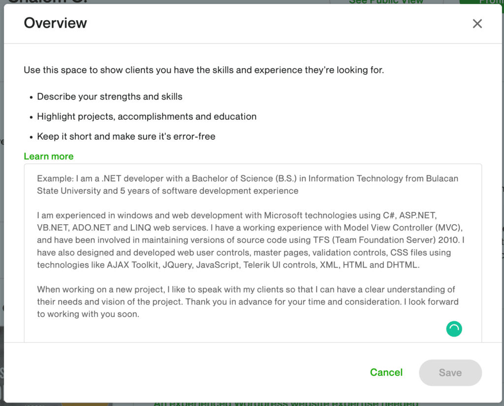 Upwork Profile Approved Overview