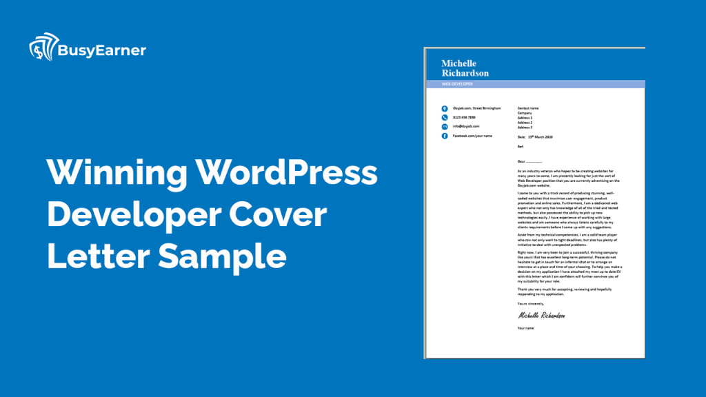 Winning WordPress Developer Cover Letter Sample